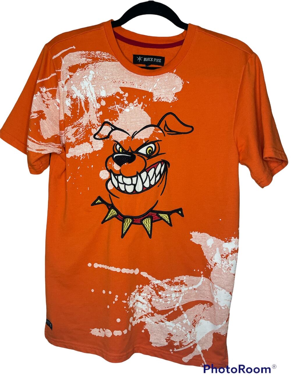 Black Pike Orange Black Short Sleeve Bulldog Splatter T-Shirt Size Medium?